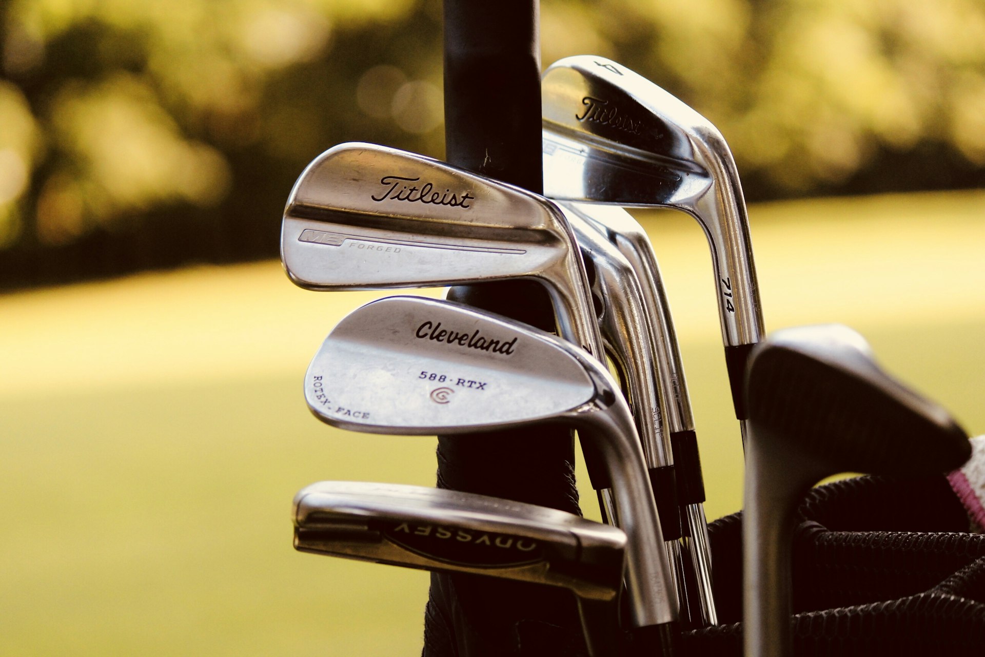 Premium golf clubs in a staff bag